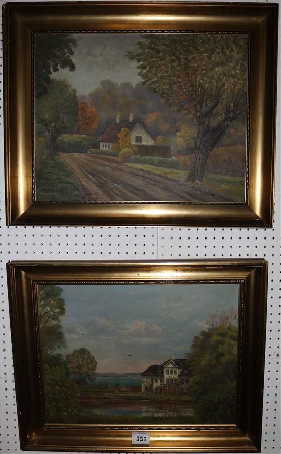 Carl Petersen (Danish, 20C), four oils on canvas, Scandinavian landscapes with buildings, signed and dated(-)